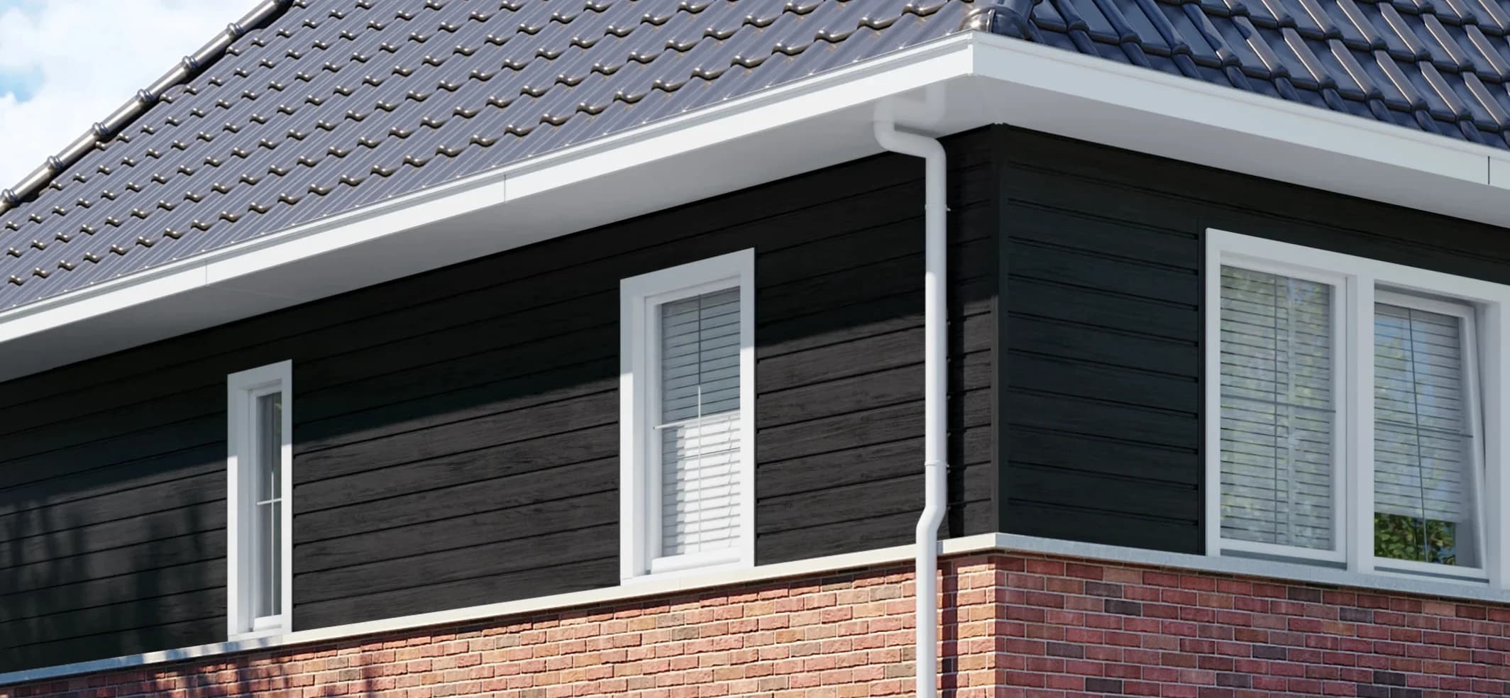 Gevelbekleding sponningdeel 143 - Zwart Eiken huisaanzicht