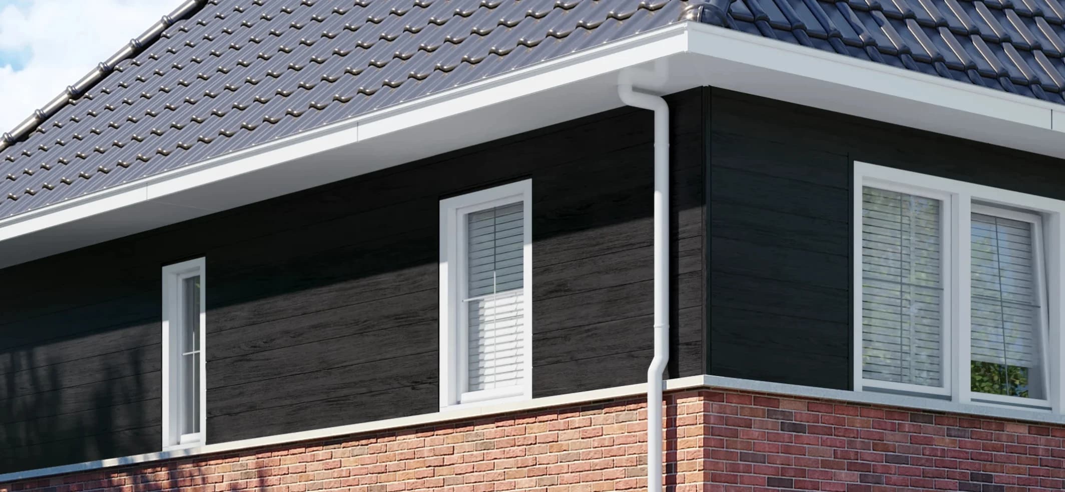 Gevelbekleding sponningdeel 190 - Zwart Eiken huisaanzicht